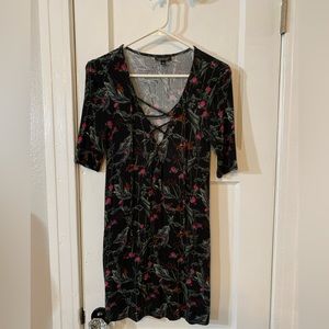 TOPSHOP knit floral lace up mini dress